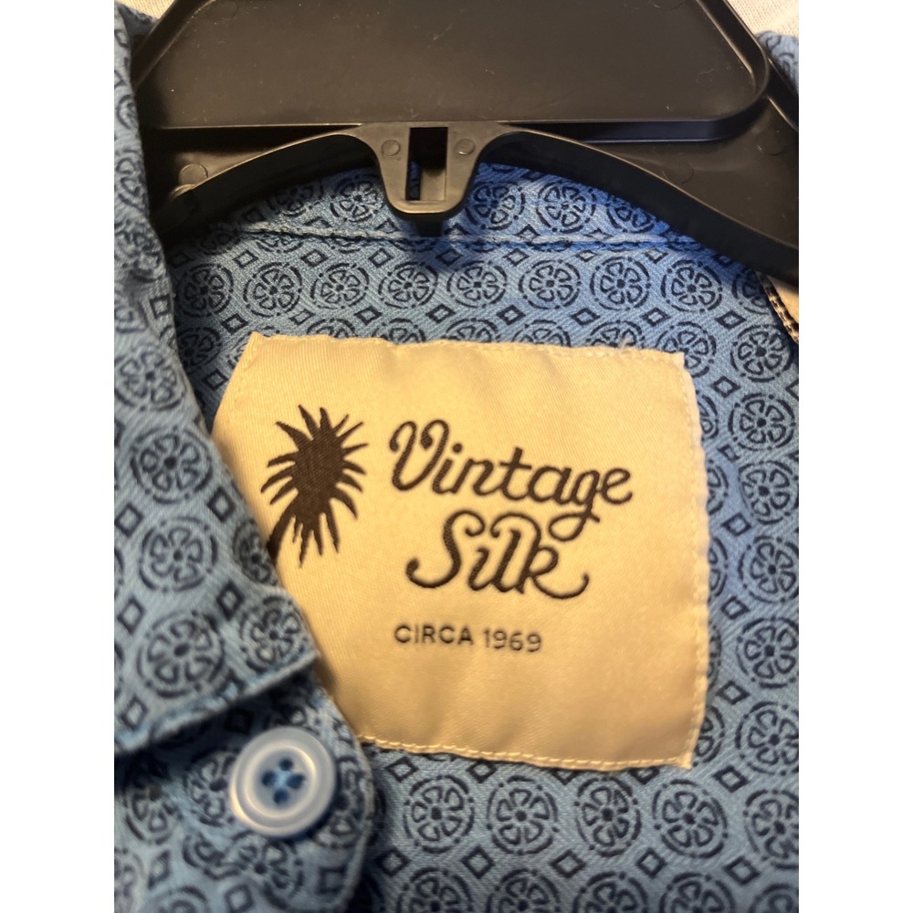 Vintage Silk Mens Short Sleeve Button Up Shirt Blue Geometric Print Size M - Picture 2 of 3
